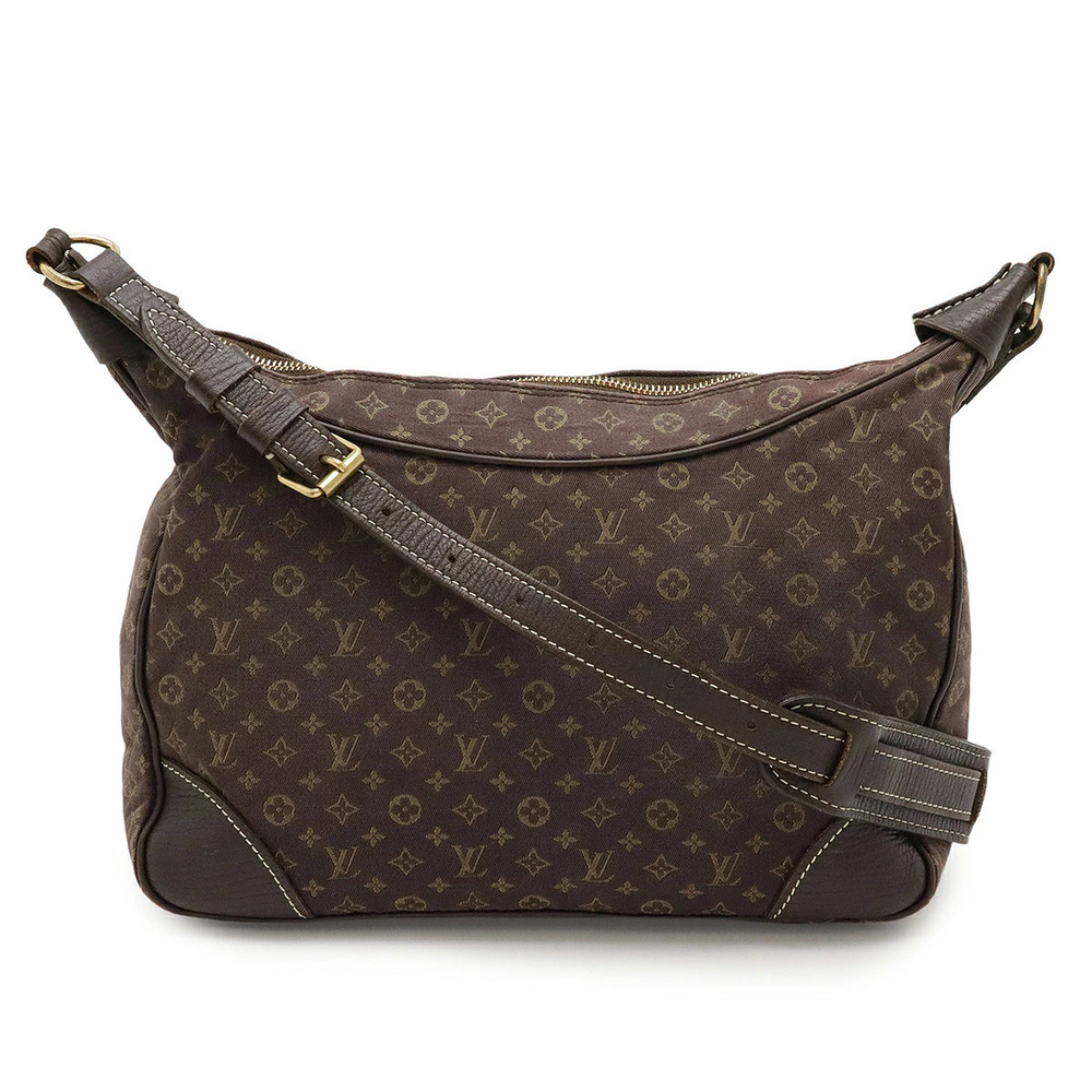 LOUIS VUITTON Monogram Lin Boulogne Shoulder Bag Hobo Ebene Brown Dark